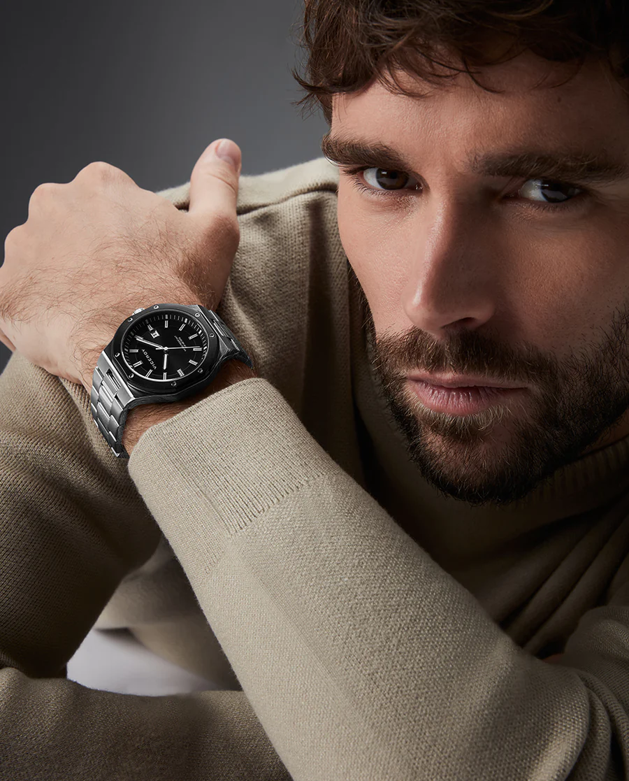 Reloj Caja Bitono de Acero Negro - Secundaria